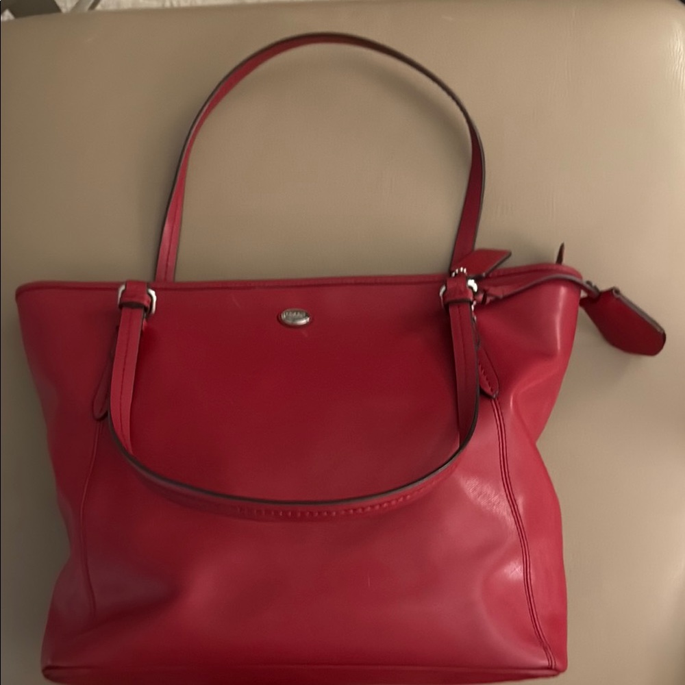 Coach Red Leather Tote Bag with Timeless Design